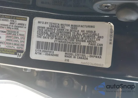 2004 Toyota Matrix Xr from USA, damaged, VIN 2T1KR32E24C241613